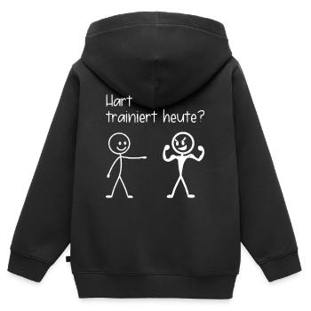 Fitnessstudio HART TRAINIERT HEUTE LUSTIG - Kinder Premium Organic Zip Hoodie - Schwarz - Hinten - AI Model Kid Male (0cm)