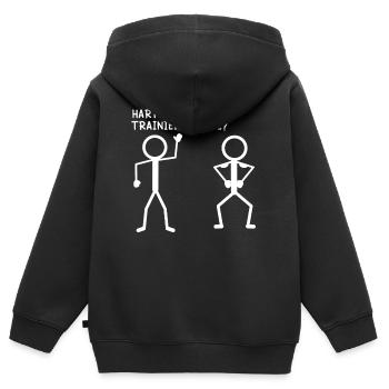 Strichmännchen HART TRAINIERT HEUTE Lustiges - Kinder Premium Organic Zip Hoodie - Schwarz - Hinten - AI Model Kid Male (0cm)