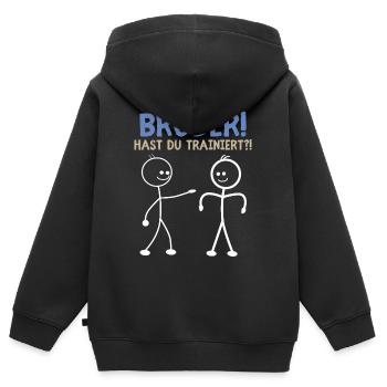 Strichmännchen HAST DU TRAINIERT LUSTIG - Kinder Premium Organic Zip Hoodie - Schwarz - Hinten - AI Model Kid Male (0cm)