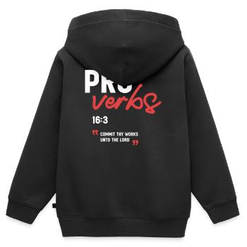 Überlasse deine Werke dem Herrn Sprichwörter 16,3 Bibel - Kinder Premium Organic Zip Hoodie - Schwarz - Hinten - AI Model Kid Male (0cm)
