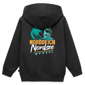 Vacances à la mer du Nord NORDDEICH OSTHOLSTEIN Fun - Sweat Premium à capuche zippé enfant bio - noir - Dos - AI Model Kid Male (0cm)