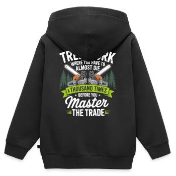 Kettensägen Meisterschaft im Wald - Kinder Premium Organic Zip Hoodie - Schwarz - Hinten - AI Model Kid Male (0cm)