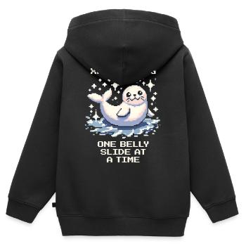 Grind d’XP | Coulisse du ventre à joints - Sweat Premium à capuche zippé enfant bio - noir - Dos - AI Model Kid Male (0cm)