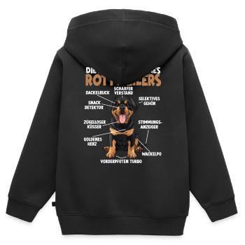 Rottweiler T pour l’entraînement et la promenade autour de Rotti - Sweat Premium à capuche zippé enfant bio - noir - Dos - AI Model Kid Male (0cm)