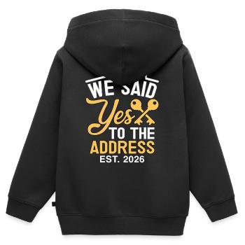 We Said Yes to The Address 2026 - Kinder Premium Organic Zip Hoodie - Schwarz - Hinten - AI Model Kid Male (0cm)