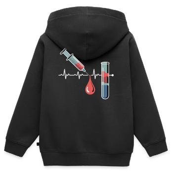 Blutabdruck Kunst: Spritze und Reagenzglas - Kinder Premium Organic Zip Hoodie - Schwarz - Hinten - AI Model Kid Male (0cm)