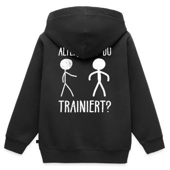 Strichmännchen ALTER HAST DU TRAINIERT LUSTIG - Kinder Premium Organic Zip Hoodie - Schwarz - Hinten - AI Model Kid Male (0cm)