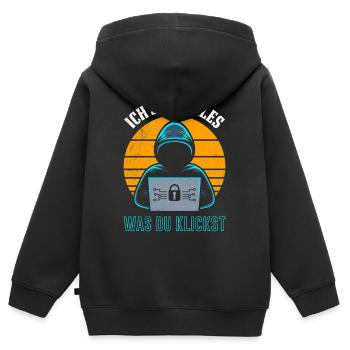 Computer ICH SEHE ALLES WAS DU KLICKST LUSTIG - Kinder Premium Organic Zip Hoodie - Schwarz - Hinten - AI Model Kid Male (0cm)