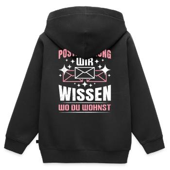 Postboten POSTLIFERUNG WIR WISSEN WO DU WOHNST - Kinder Premium Organic Zip Hoodie - Schwarz - Hinten - AI Model Kid Male (0cm)