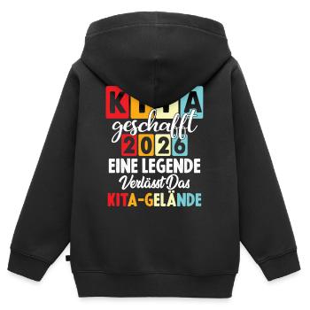 Daycare center made in 2026 A legend leaves the - Kids Premium Organic Zip-up Hoodie - black - Back - AI Model Kid Male (0cm)
