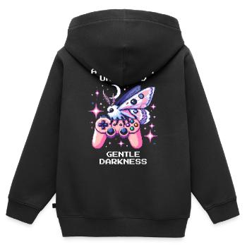 Sanfte Dunkelheit freigeschaltet | Soft Goth - Kinder Premium Organic Zip Hoodie - Schwarz - Hinten - AI Model Kid Male (0cm)