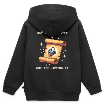 Questline Plot Twist | Baby hat alles geändert - Kinder Premium Organic Zip Hoodie - Schwarz - Hinten - AI Model Kid Male (0cm)
