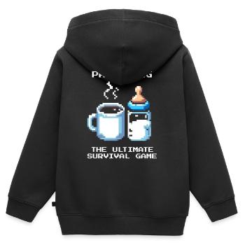 Parentalité : Survie ultime | Parents - Sweat Premium à capuche zippé enfant bio - noir - Dos - AI Model Kid Male (0cm)