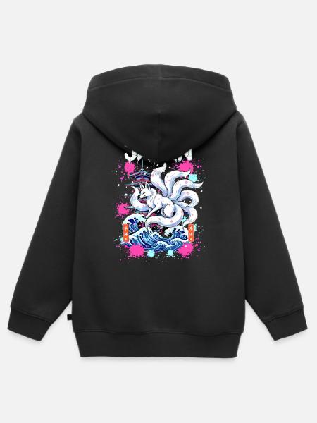 Kitsune Japan Pagode – Anime Fuchsgeist  - Kinder Premium Organic Zip Hoodie - Schwarz