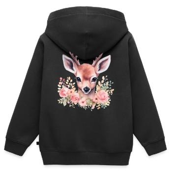 Motif traditionnel de cerf et de biche pour costumes féminins – Traditionnel - Sweat Premium à capuche zippé enfant bio - noir - Dos - AI Model Kid Male (0cm)
