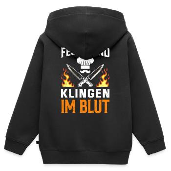 Gastronomy FIRE AND BLADES IN THE BLOOD Fun - Kids Premium Organic Zip-up Hoodie - black - Back - AI Model Kid Male (0cm)