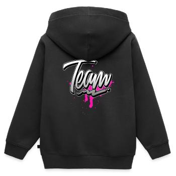 Team Rosa - Kinder Premium Organic Zip Hoodie - Schwarz - Hinten - AI Model Kid Male (0cm)