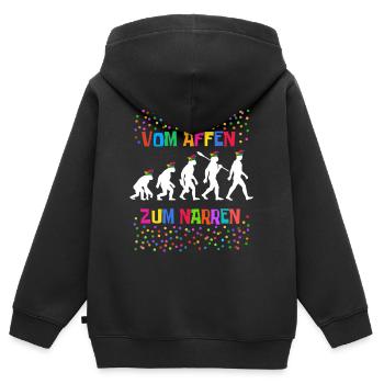 Homo Karnevalis | Vom Affen zum Narren, Fastnacht - Kinder Premium Organic Zip Hoodie - Schwarz - Hinten - AI Model Kid Male (0cm)