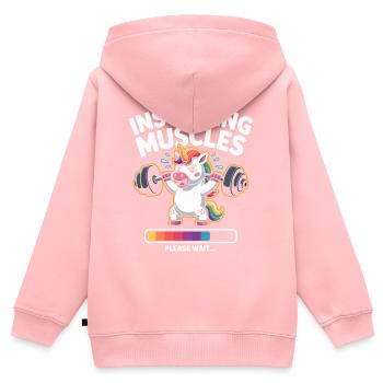Einhorn hebt Gewichte - Kinder Premium Organic Zip Hoodie - Rosa - Hinten - AI Model Kid Female (0cm)
