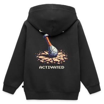 Keulenmodus aktiviert | Steinzeit Höhlenmensch - Kinder Premium Organic Zip Hoodie - Schwarz - Hinten - AI Model Kid Male (0cm)