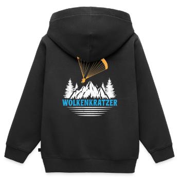 Parapente GRATTE-CIEL DRÔLE - Sweat Premium à capuche zippé enfant bio - noir - Dos - AI Model Kid Male (0cm)