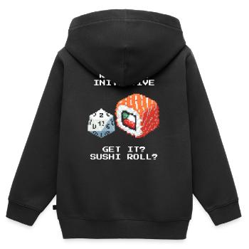 Initiative würfeln | Sushi Roll Wortwitz - Kinder Premium Organic Zip Hoodie - Schwarz - Hinten - AI Model Kid Male (0cm)