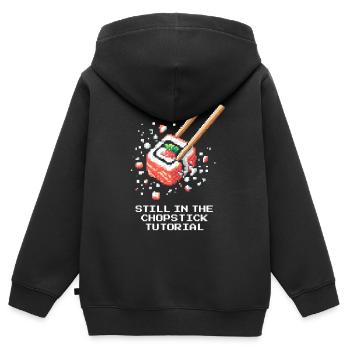 Toujours dans le tutoriel des baguettes | Débutants en sushi - Sweat Premium à capuche zippé enfant bio - noir - Dos - AI Model Kid Male (0cm)