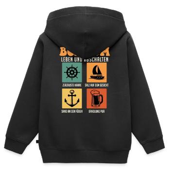 Nordsee BORKUM LEBEN UND ABSCHALTEN Retro Lustig - Kinder Premium Organic Zip Hoodie - Schwarz - Hinten - AI Model Kid Male (0cm)