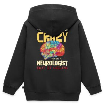 Fou, mais utile : l’humour des neurologues - Sweat Premium à capuche zippé enfant bio - noir - Dos - AI Model Kid Male (0cm)