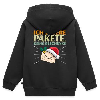 Briefträger LIEFERE PAKETE KEINE GESCHENKE - Kinder Premium Organic Zip Hoodie - Schwarz - Hinten - AI Model Kid Male (0cm)
