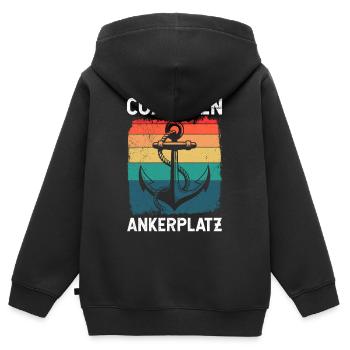 Vacances en mer du Nord à CUXHAVEN ANCHORAGE Plaisir - Sweat Premium à capuche zippé enfant bio - noir - Dos - AI Model Kid Male (0cm)