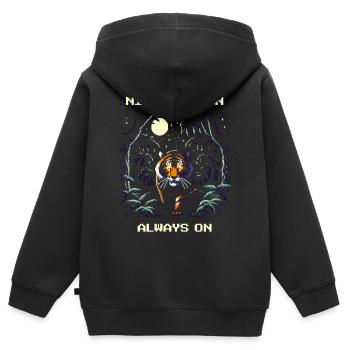 Vision nocturne toujours activée | Faune nocturne des tigres - Sweat Premium à capuche zippé enfant bio - noir - Dos - AI Model Kid Male (0cm)
