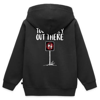 TOO PEOPLEEY OUT THERE Introvertiert Statement - Kinder Premium Organic Zip Hoodie - Schwarz - Hinten - AI Model Kid Male (0cm)