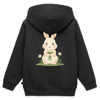 Lapin délicat avec des marguerites - Sweat Premium à capuche zippé enfant bio - noir - Dos - AI Model Kid Male (0cm)