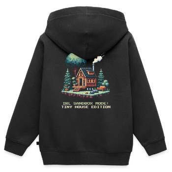 Mode bac à sable IRL | Mode de vie dans les maisons miniatures - Sweat Premium à capuche zippé enfant bio - noir - Dos - AI Model Kid Male (0cm)