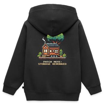 Storage space revised | Tiny House Order - Kids Premium Organic Zip-up Hoodie - black - Back - AI Model Kid Male (0cm)