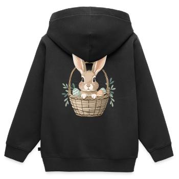 Fröhlicher Osterhase im Korb - Kinder Premium Organic Zip Hoodie - Schwarz - Hinten - AI Model Kid Male (0cm)