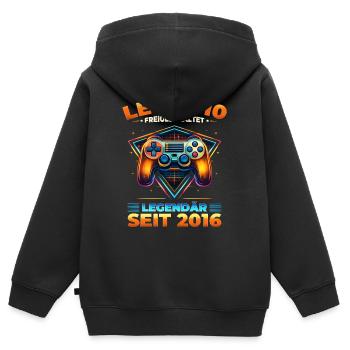 T-shirt joueur du 10e anniversaire niveau 10 débloqué - Sweat Premium à capuche zippé enfant bio - noir - Dos - AI Model Kid Male (0cm)