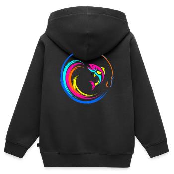 Fisch Angelhaken - Kinder Premium Organic Zip Hoodie - Schwarz - Hinten - AI Model Kid Male (0cm)