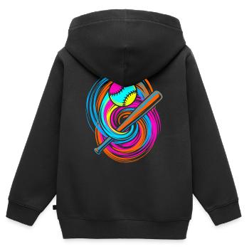 Batte de baseball et balle - Sweat Premium à capuche zippé enfant bio - noir - Dos - AI Model Kid Male (0cm)