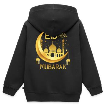 Aïd Moubarak Joyeux Ramadan Allah Fête islamique - Sweat Premium à capuche zippé enfant bio - noir - Dos - AI Model Kid Male (0cm)