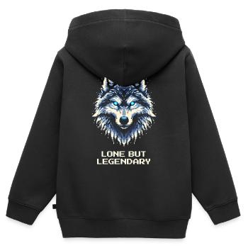 Solitaire mais légendaire | Loup Solitaire - Sweat Premium à capuche zippé enfant bio - noir - Dos - AI Model Kid Male (0cm)
