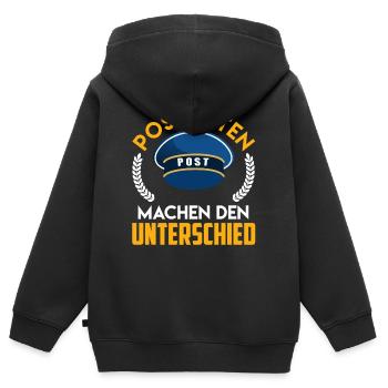 POSTBOTEN MACHEN DEN UNTERSCHIED Lustiges - Kinder Premium Organic Zip Hoodie - Schwarz - Hinten - AI Model Kid Male (0cm)