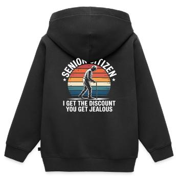 Retraite drôle avec réduction pour seniors - Sweat Premium à capuche zippé enfant bio - noir - Dos - AI Model Kid Male (0cm)