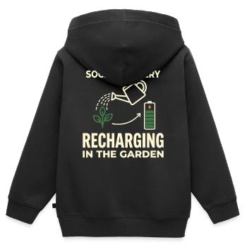 Social Battery Recharging Garden Humor - Kids Premium Organic Zip-up Hoodie - black - Back - AI Model Kid Male (0cm)