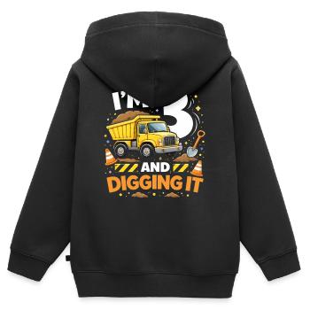 Ich bin 3 und grabe es - Kinder Premium Organic Zip Hoodie - Schwarz - Hinten - AI Model Kid Male (0cm)