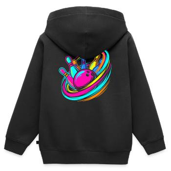 Bowlingkugel und Pins Strike - Kinder Premium Organic Zip Hoodie - Schwarz - Hinten - AI Model Kid Male (0cm)