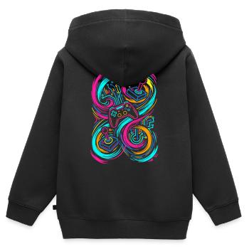 Manettes de jeu - Sweat Premium à capuche zippé enfant bio - noir - Dos - AI Model Kid Male (0cm)