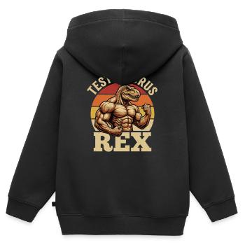 Testosaurus Rex Bodybuilding Dino Gym - Kinder Premium Organic Zip Hoodie - Schwarz - Hinten - AI Model Kid Male (0cm)
