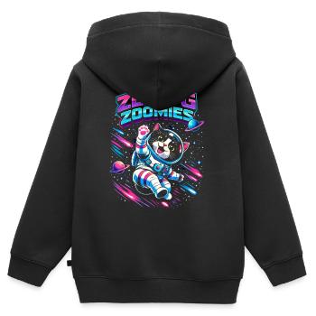 Null-G Zoomies | Astro Cat Space Humor - Kids Premium Organic Zip-up Hoodie - black - Back - AI Model Kid Male (0cm)